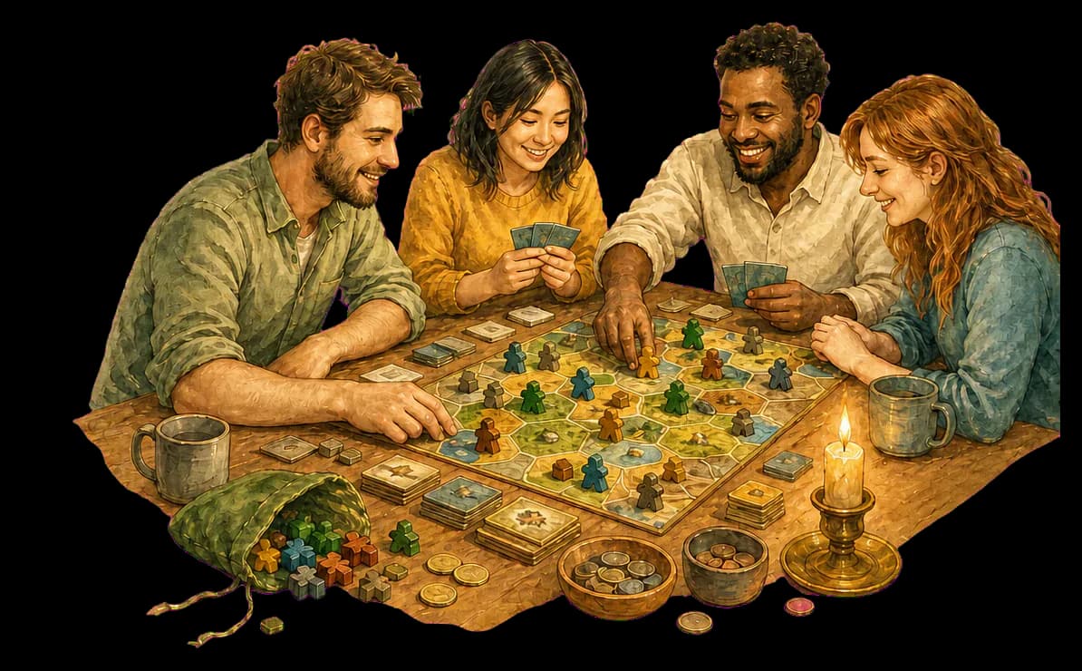 Friends sharing a board game evening around the table